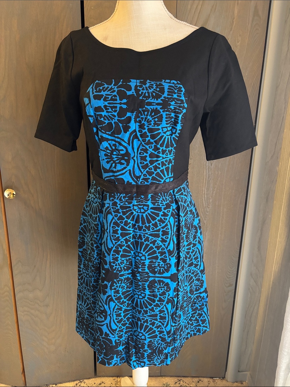 Anthropologie Plenty by Tracy Reese Dress Blue Black Stretch A Line